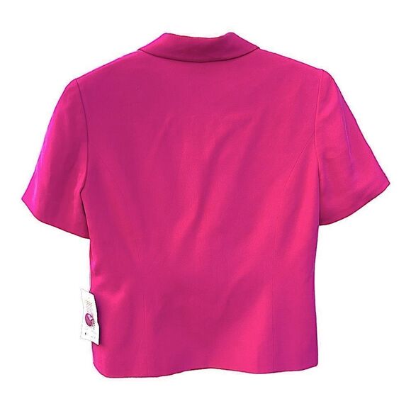 New Shomi Satin Silk Pink Blazer Button Down Short Sleeve Collar Jacket Womens 6 - Picture 3 of 5